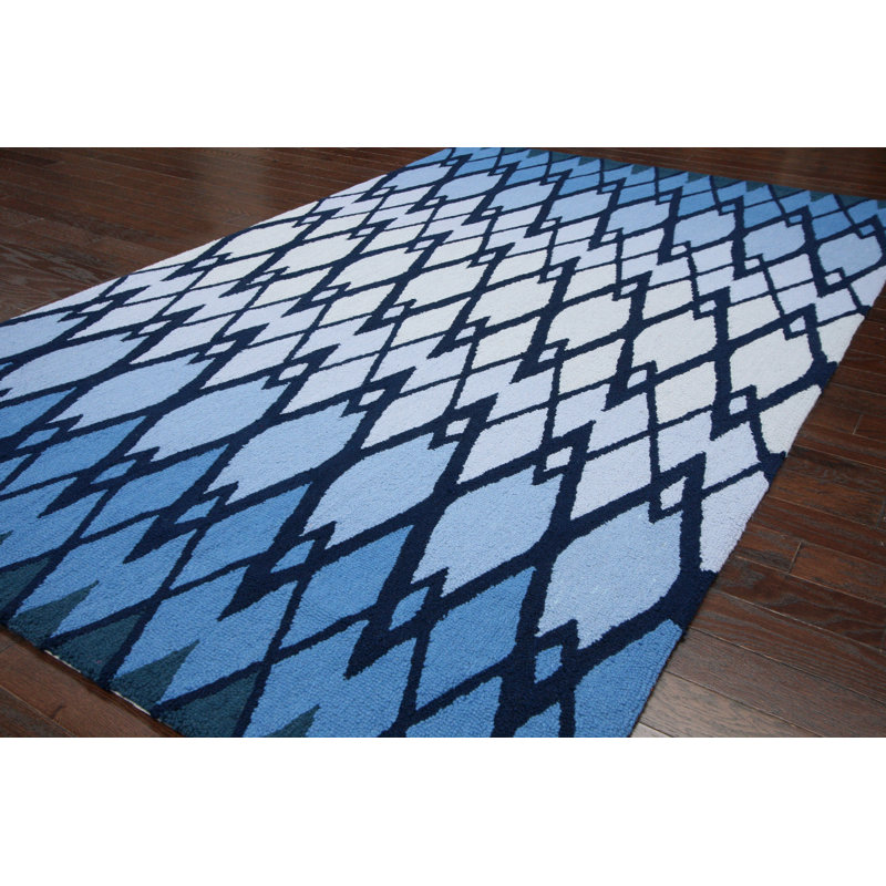 Tapis bleu crocheté à la main Dempsey Mari, 7 pi 6 po x 9 pi 6 po