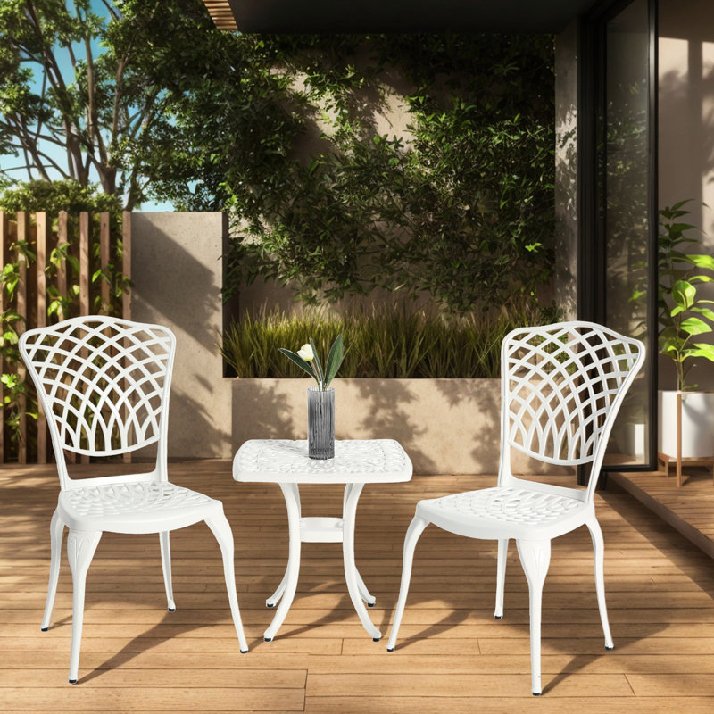 3 Piece Outdoor Patio Furniture - Cast Aluminum, Rustproof 2 Chairs & 1 Table In White Classical Style For Patio, Porch Simple Assembly Process Aluminum Backyard, Garden Design, Easy To Assemble