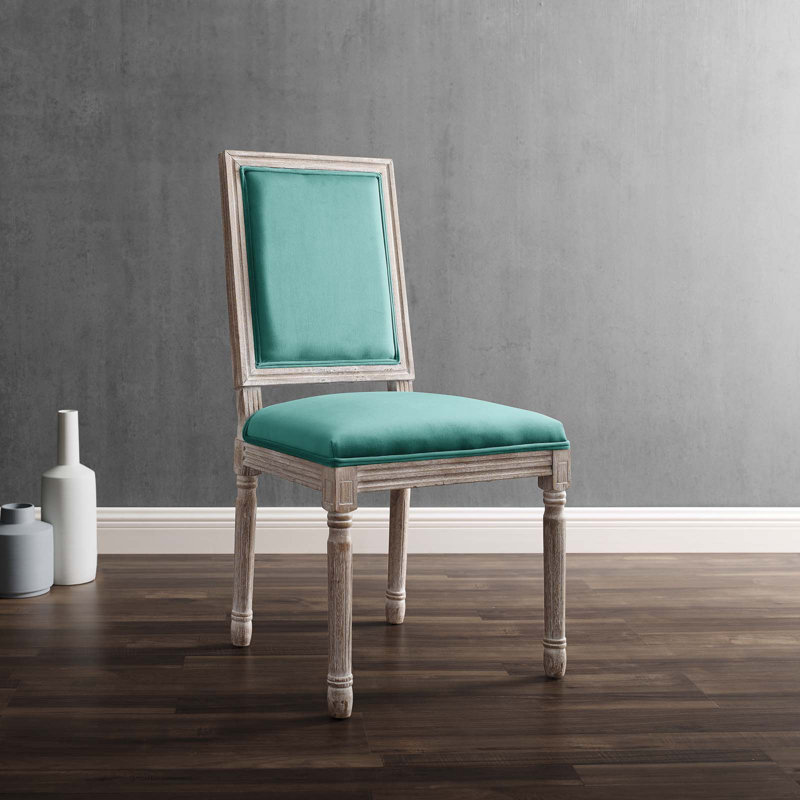 Modway Court French Vintage Upholstered Fabric Dining Side Chair, Natural, Blue