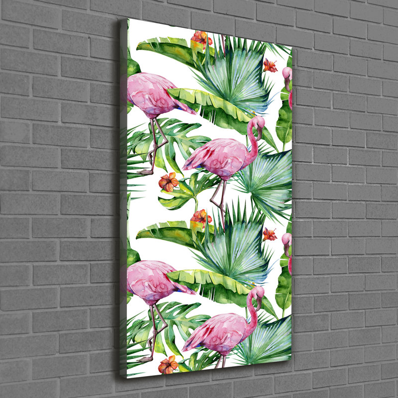 Leaves And Flamingos - Wrapped Canvas Print