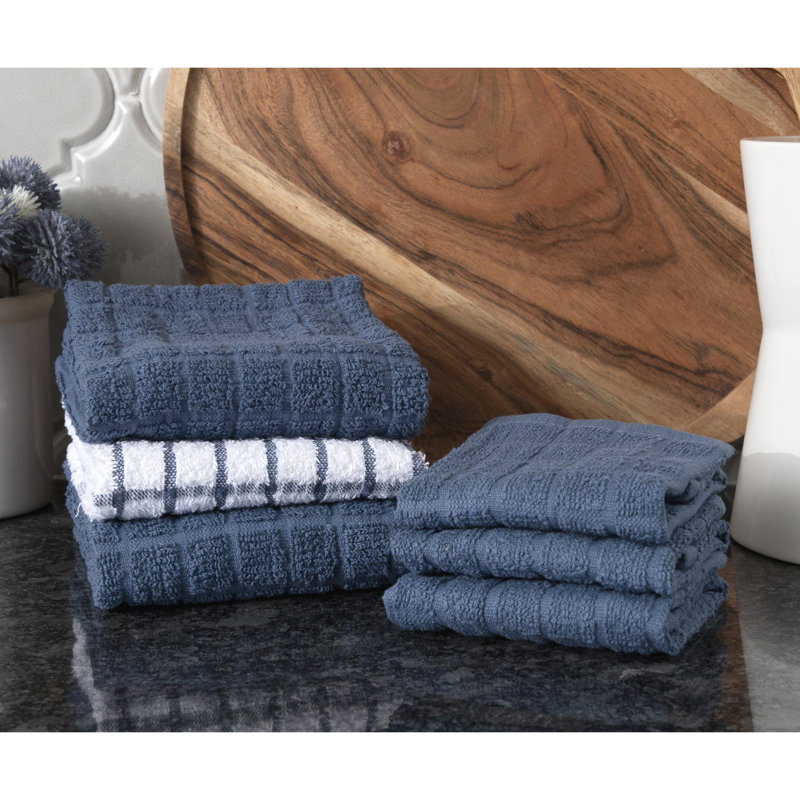 Cotton Plaid Kitchen Towel Linen Set, Federal Blue