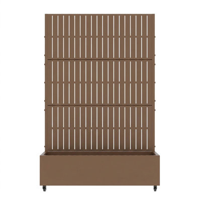 6 ft. H x 4 ft. W Metal Planter Box privacy screen Garden Bed with Trellis and Wheels - Brown