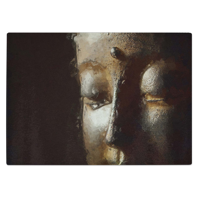 Glass Golden Buddha Statue in Abstract Chopping Board, 28.5 cm W x 20 cm L