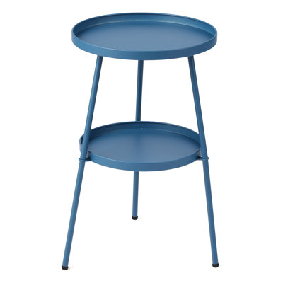 Round 2 Tier Patio Small Side Table, Metal Coffee Table For Indoor Outdoor, Blue
