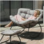 Fauteuil à bascule gris clair avec repose-pieds, fauteuil en osier et coussins résistants aux intempéries-1938402649