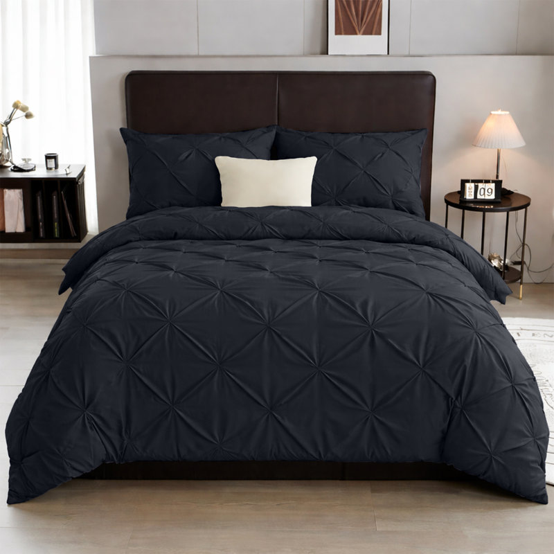 Microfiber Solid Colour Duvet Cover Set with Pillowcases Included, Black, Double Duvet Cover + 2 Standard Pillowcases