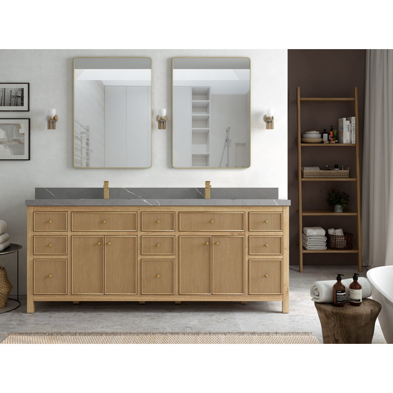 Ensemble de meuble-lavabo double 84 po, Gris Piatra, Noir
