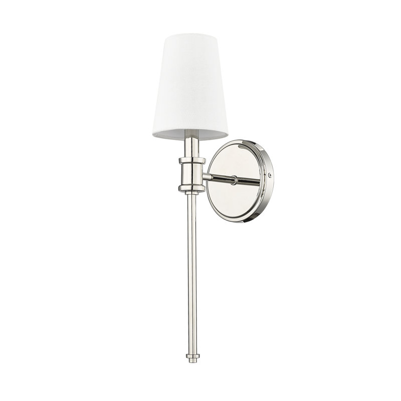 Grande applique à bras en acier avec abat-jour en tissu 19 po Yelissa, Nickel poli