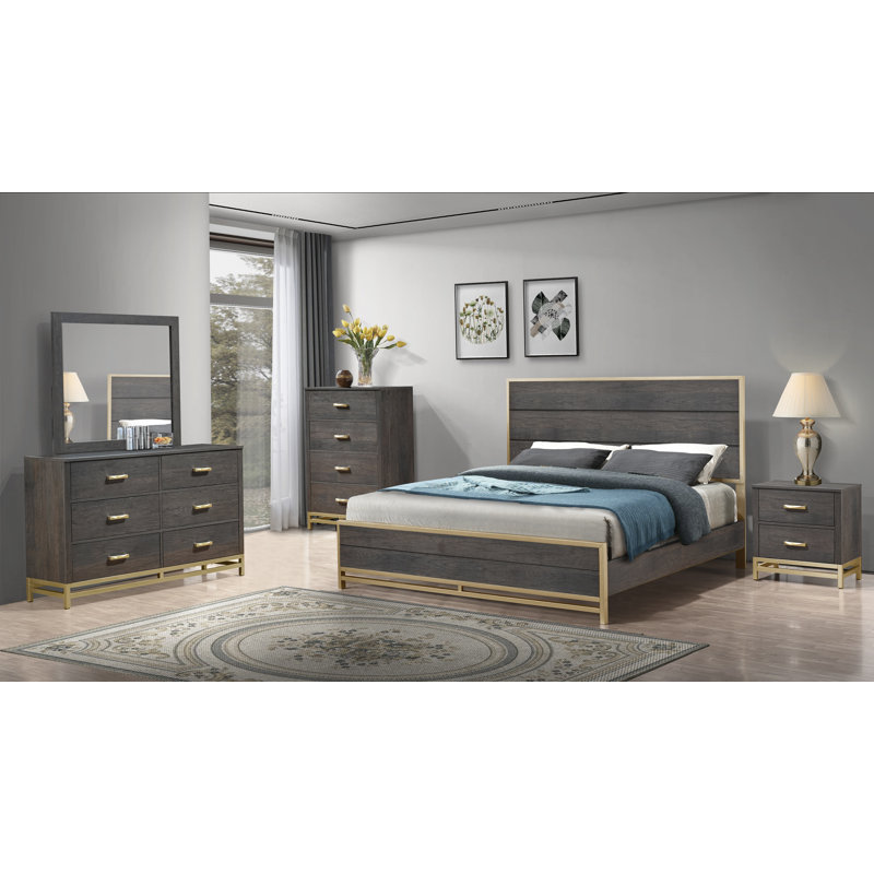 Ensemble de chambre à coucher Huntlee, Grand, 3 pièces : 2 tables de chevet, Lit