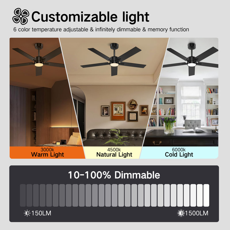 Ventilateur de plafond à intensité variable de 52 pouces avec lumières DEL et télécommande Aubyn