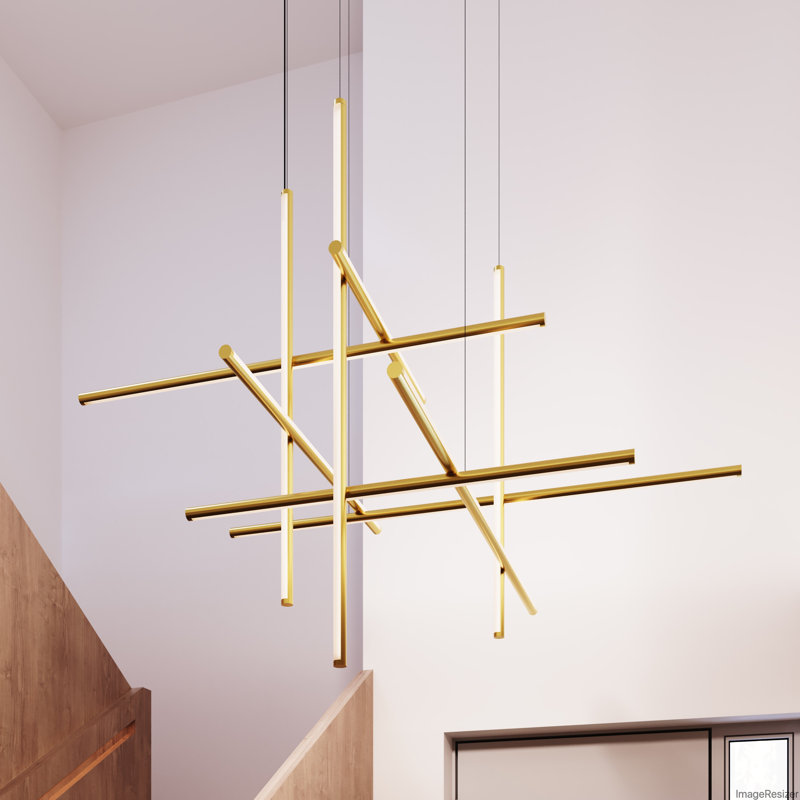 Labyrinth Dimmable LED Geometric Chandelier, Brass