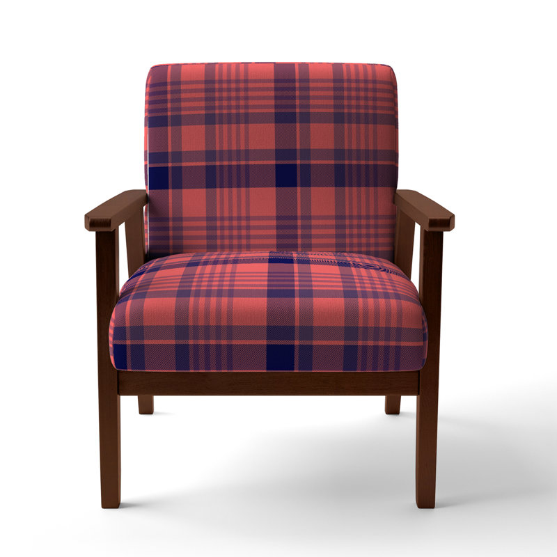 Fauteuil d'appoint rembourré à motif Blue Tartan, Accoudoirs carrés bruns