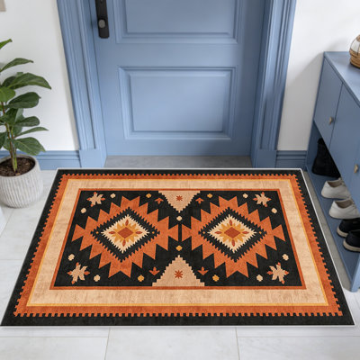 Tapis en terre cuite noire à double étoile pour le salon, doux et confortable, adapté à toutes les saisons, facile à entretenir, tapis de sol intérieur lavable à la machine, sous la table de ferme convenant à la chambre à coucher, à la salle à manger, au bureau, au balcon, au patio