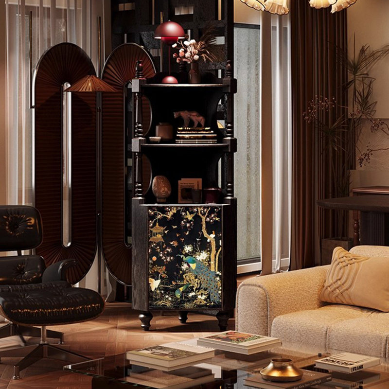 Armoire de coin noire en bois massif