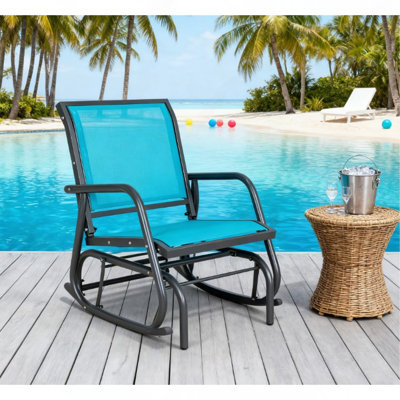 Fauteuil oscillant en acier avec accoudoirs courbés, fauteuil oscillant d'extérieur pour porche, jardin, bord de piscine, balcon