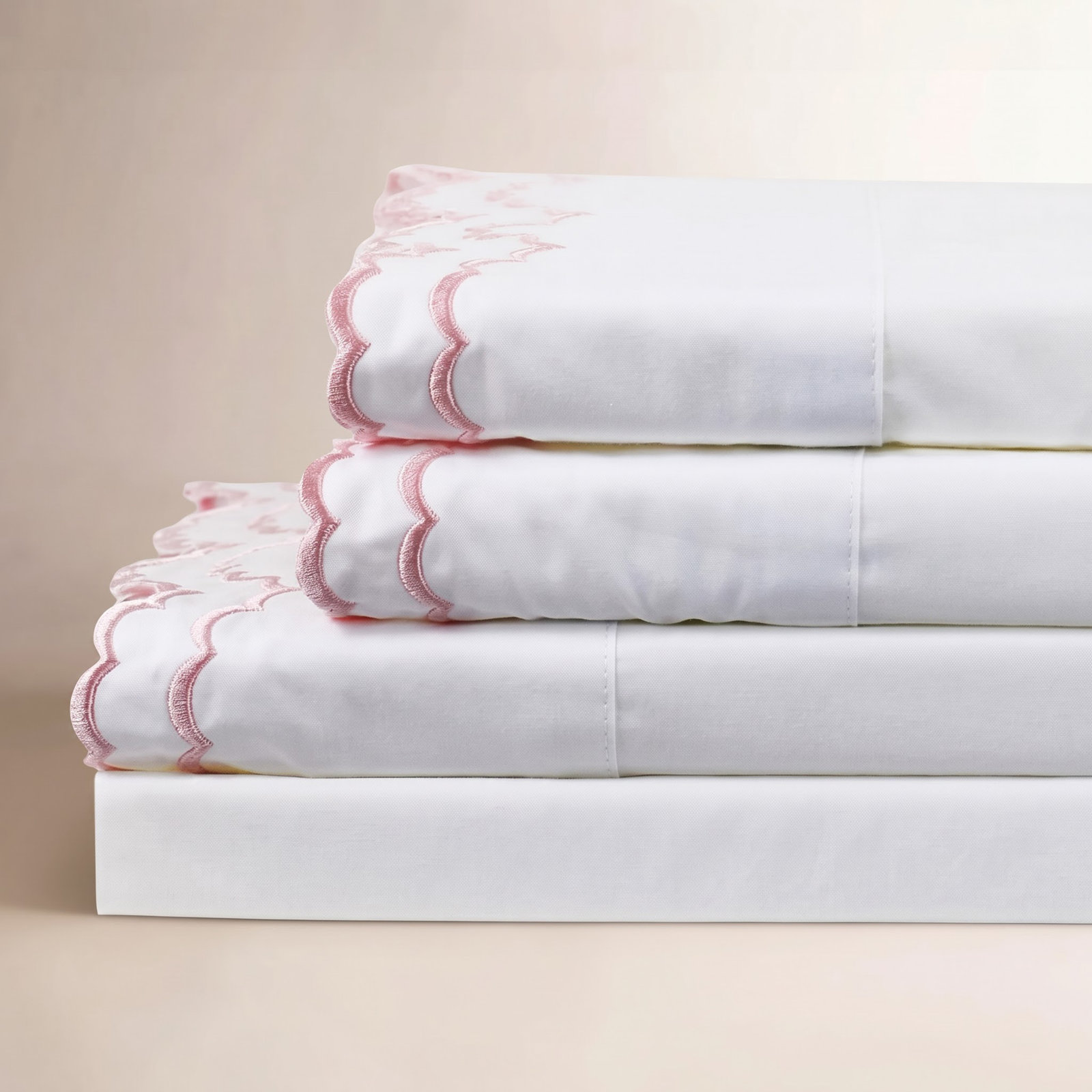 Bara Cotton Sheet Set, King Sheet Set with 2 Pillowcases, Rose/White