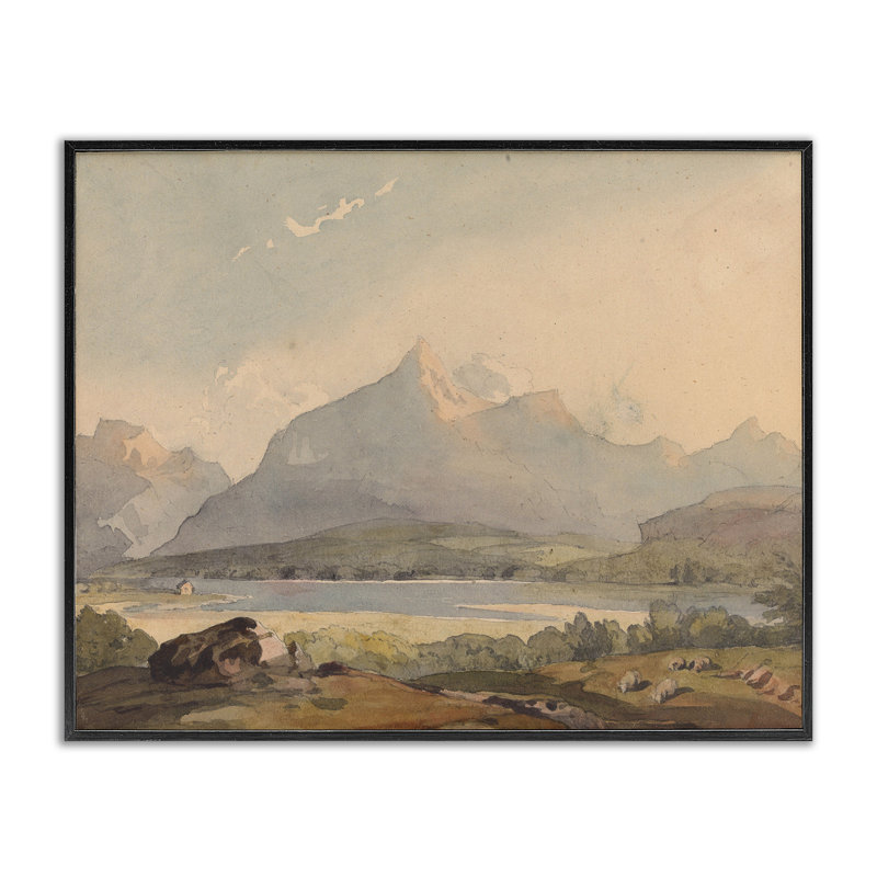 Giclée encadrée Peaceful Hazy Mountains, design par lettré et doublé, H 11 po x l 14 po, Giclée encadrée noir minuit