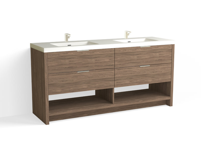 Vue 72" W Freestanding Double Bathroom Vanity, Nocino, Polished Nickel, Glossy White/Single