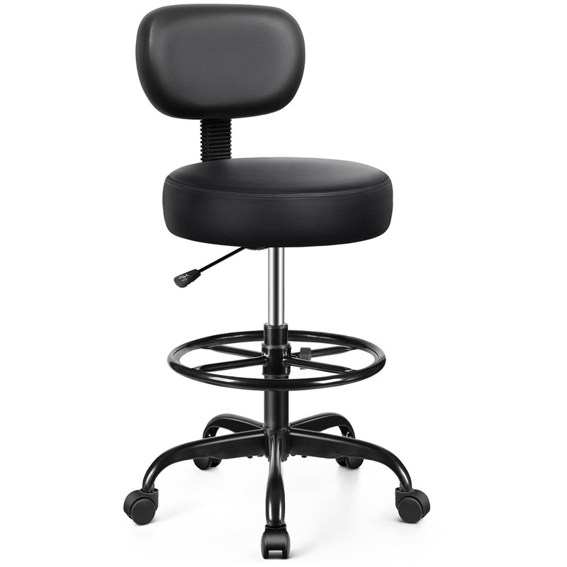 Chaise de dessinateur avec dossier, Noir, Mat