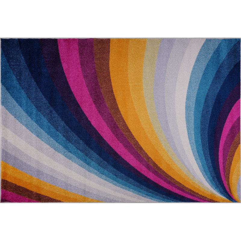 Tapis orange / rose / bleu à motif abstrait Viraj, Rectangle, de 3 pi 11 po x 5 pi 10 po