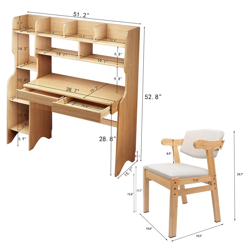 Coerd Kids Desk Learning Study Writing Desk Computer Table with Chair, Natural