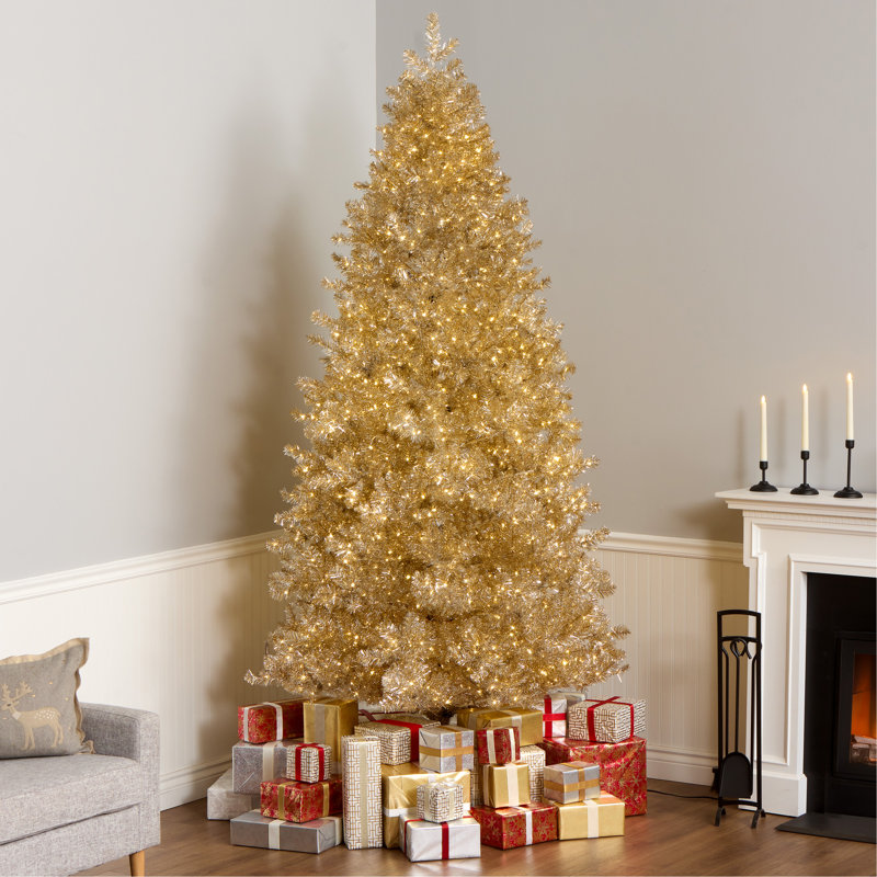 Arbre de Noël platine métallique pré-éclairé, 9 pi