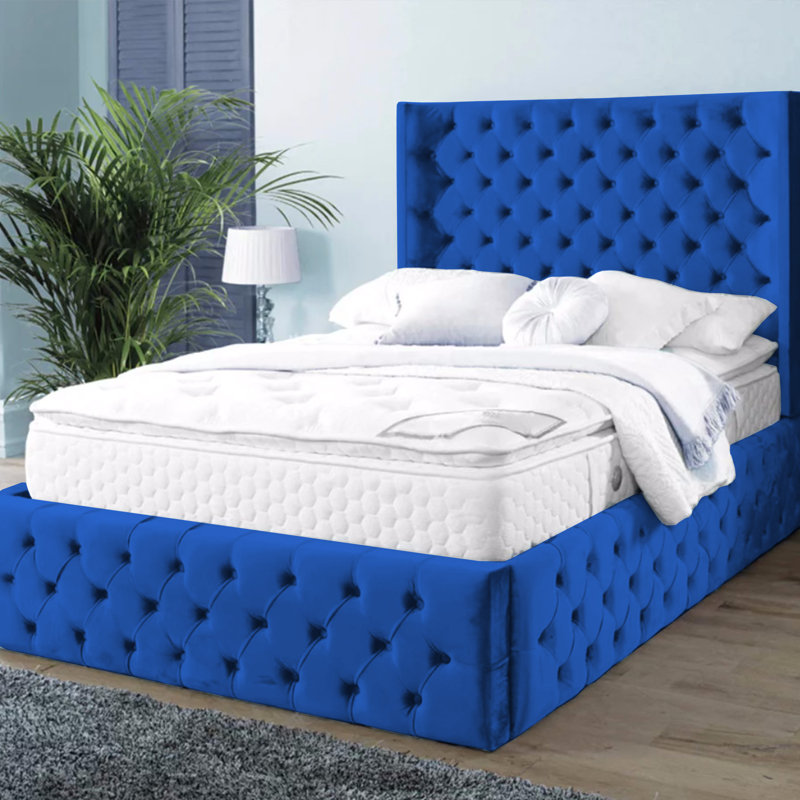 Buckingham Chesterfield Velvet Upholstered Bed Frame - Deep Button, Sprung Slats, Blue, Super King (6')