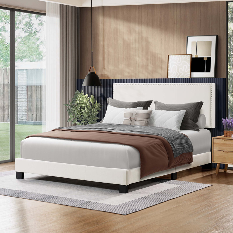 Lit plateforme tapissier Luma, Complète, Beige