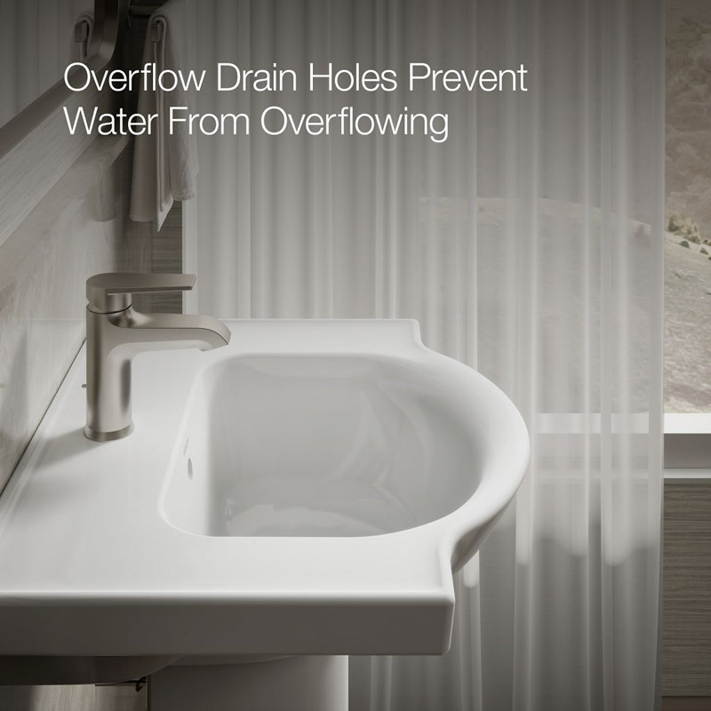 Veer Ceramic Pedestal Bathroom Sink with Overflow, White, Single, 7.99" H x 24" L x 18.25" W