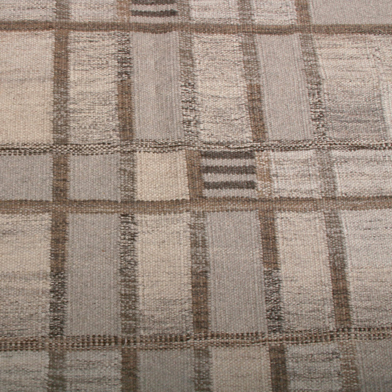Rug & Kilim’S Scandinavian Style Geometric Beige-Brown Gray And Blue Wool Kilim, Rectangle 5' x 7'