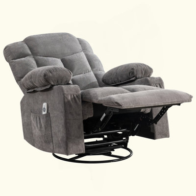 Oversized Massage Swivel Recliner Chair with Lumbar Heating for Living Room Rocker Recliner with Cup Holders and USB Charge Port, for Adult