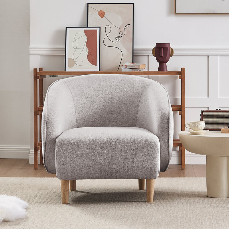 33'' Wide Modern Barrel Accent Chair, Light Gray