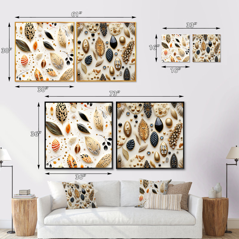 Ivor - Abstract Botanicals Square Collage Set Of 2, 36" H x 73" W, Black Floater Framed