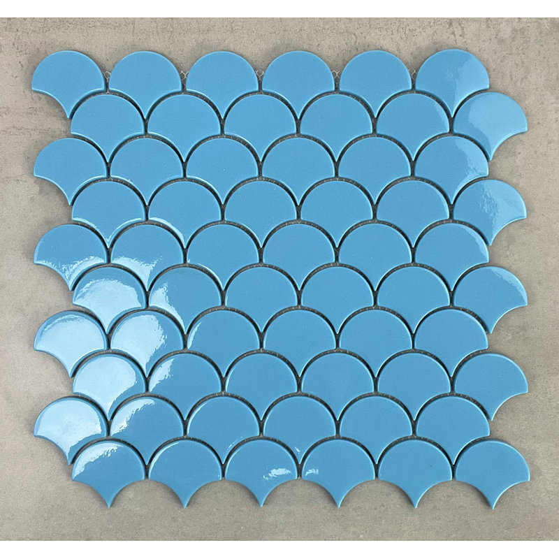 2" x 1.75" Glass Fish Scale Mosaic Wall & Floor Tile, Blue