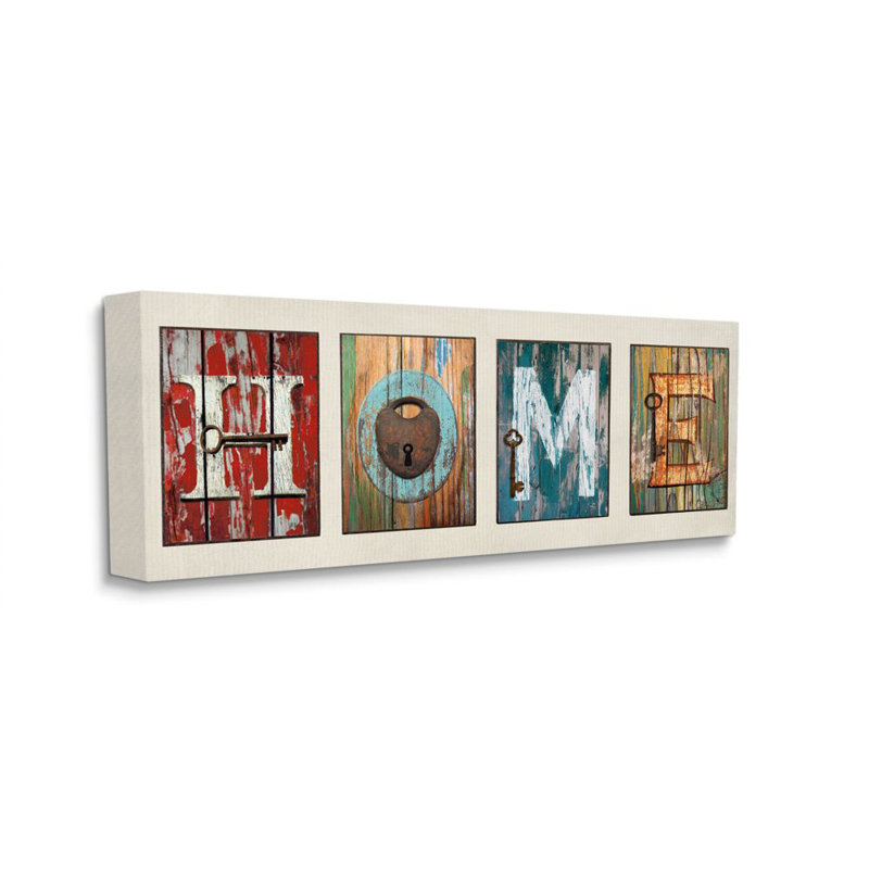 «Home Locks and Key» par Janie Macdowell, ensemble de 4 reproductions d'art, Toile tendue, H 10 po x l 24 po x P 1,5 po