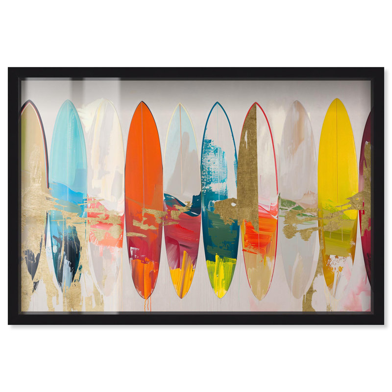Décoration murale Maximalist Surfboard Horizons II par Art Remedy, Noir, H 17 po x l 25 po