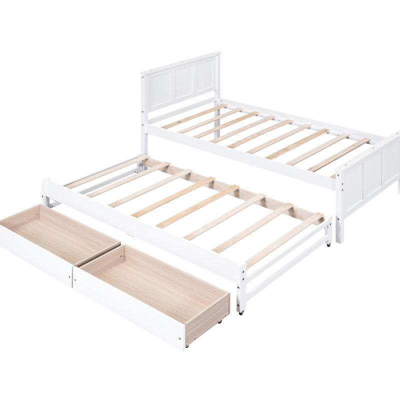Lit simple blanc avec lit gigogne et rangement