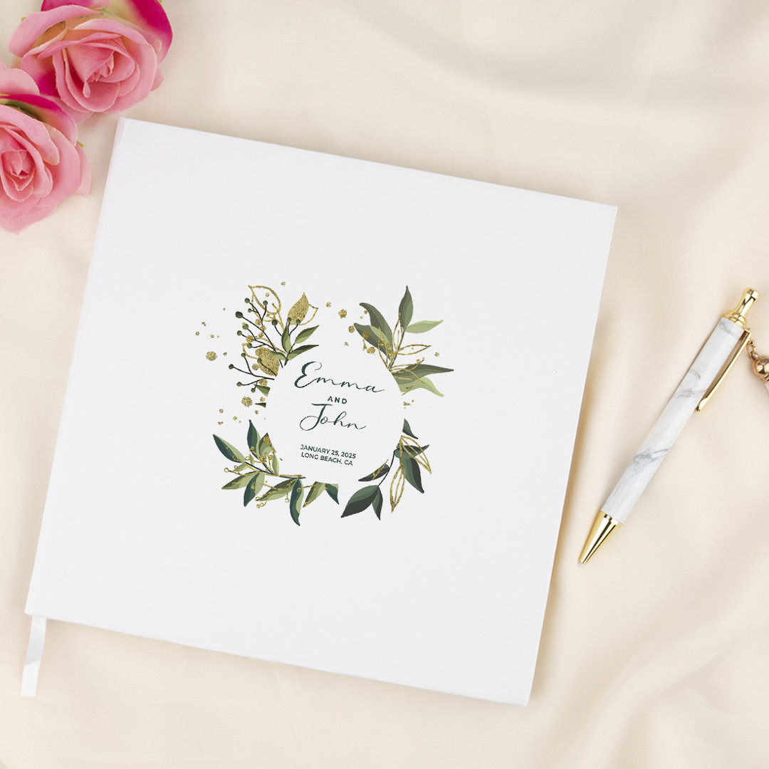 Glitter Gold Greenery Design Custom Wedding Guestbook Koyal Wholesale 