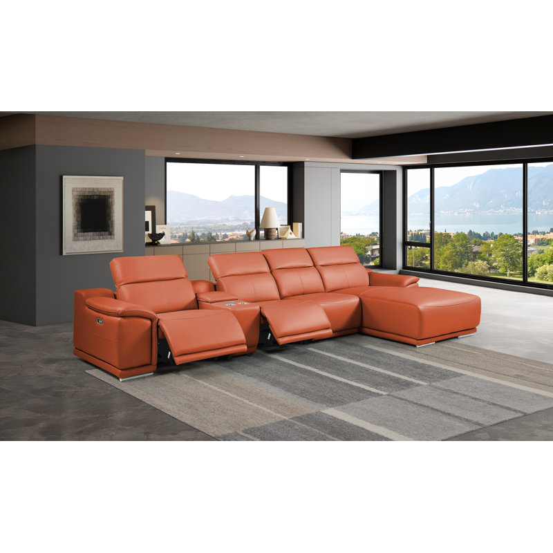 Canapé modulaire 5 pièces DivanItalia Camel, Cuir véritable chameau