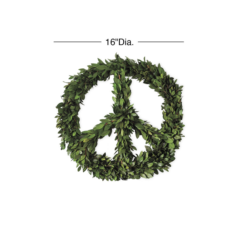Preserved Green Leaf Peace Sign Wreath, 16" Dia.