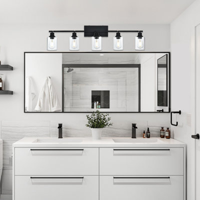 5-Light Track Lighting Fixtures Ceiling Spot Light, Black Wall Mount/Ceiling Light With Clear Rotatable Glass Shade,Industrial Bathroom Light For Kitchen Hallway Living Room