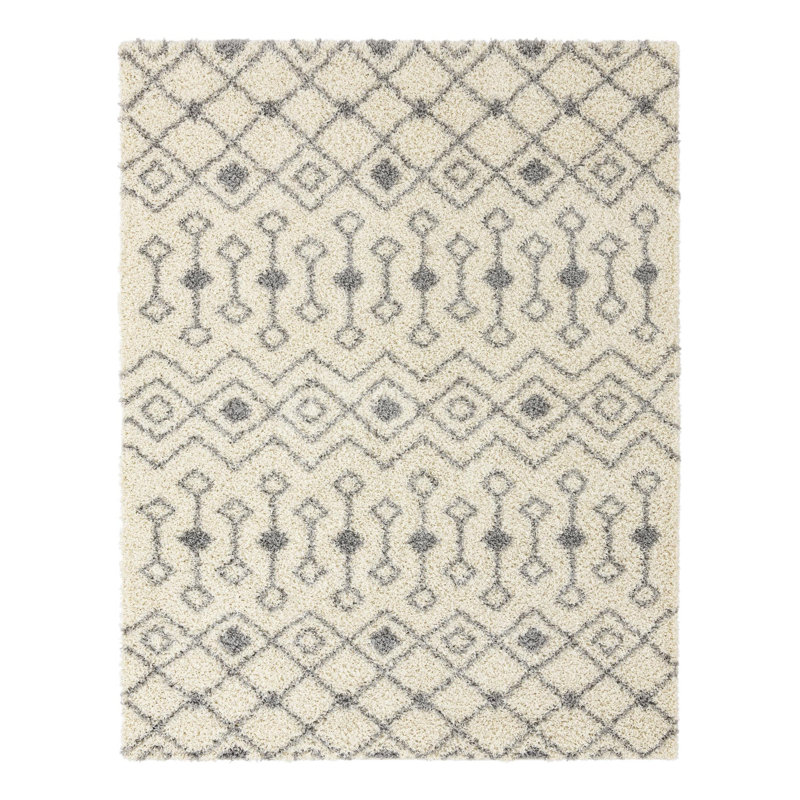 Tapis à poil long gris treillis Griego, Rectangle 7 pi 10 po x 10 pi