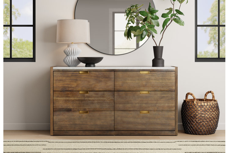 smal dresser Paxton Mid-Century Modern 3-Drawer Dresser with Solid Wood Frame and Rattan Accent - Single