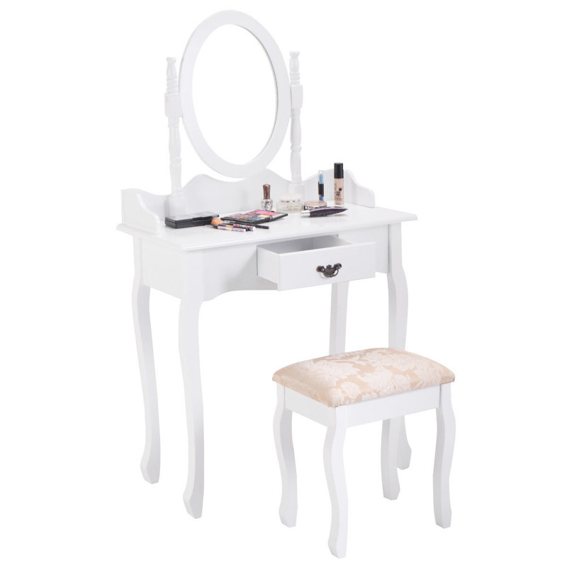 Ensemble coiffeuse et tabouret Pritchett, blanc