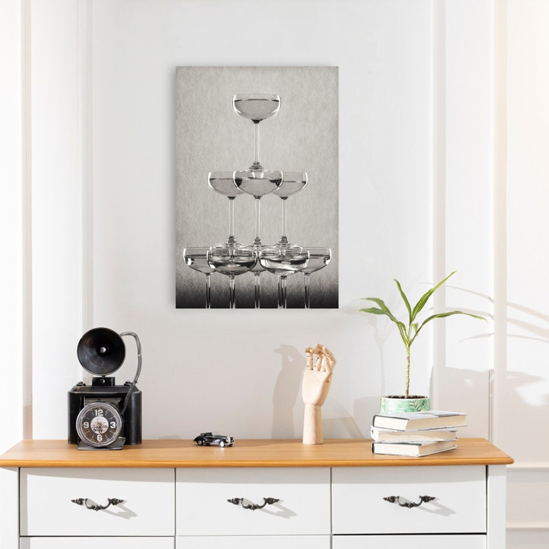 Festive Champagne Tower Classic Elegant Retro Architecture Wall Art Print by Pictufy Studio III - Wrapped Canvas Print