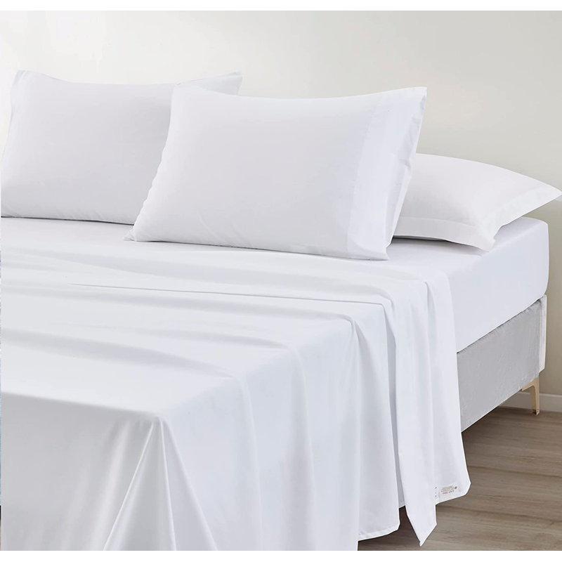 Washed Microfiber Bedding Microfiber Sheet Set, Cal.King Sheet Set + Fitted Sheet + 2 Pillowcases, White