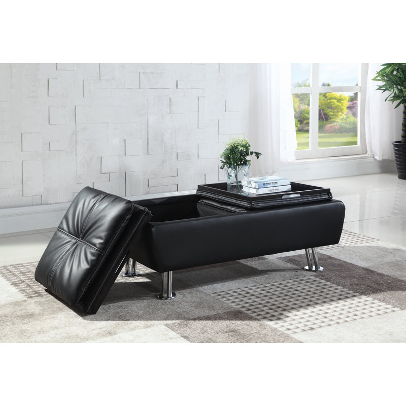 Repose-pieds de rangement rectangulaire touffeté 44,25" Adaya, Similicuir noir