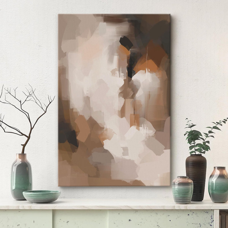 Abstract Colorful Strokes Grunge Watercolor Brown Minimalism Contemporary Nordic Neutral Wall Decor On Canvas Print