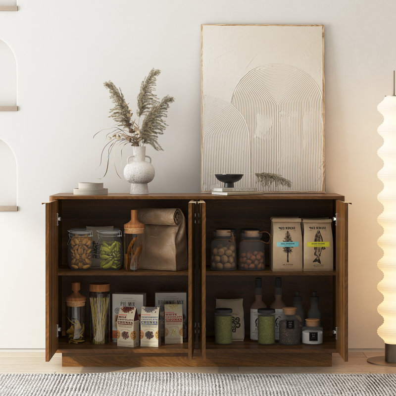 55.1" Fluted Sideboard Cabinet, Credenza With Adjustable Shelves, Wood, 31.8" H x 55.1" W x 15.7" D