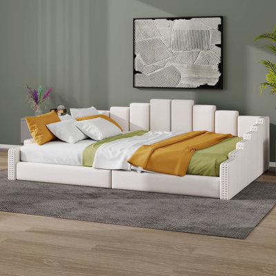 Upholstered Daybed with Headboard, Channel Tufting, Nailhead Trim, Plush High-density Foam for Living Room
